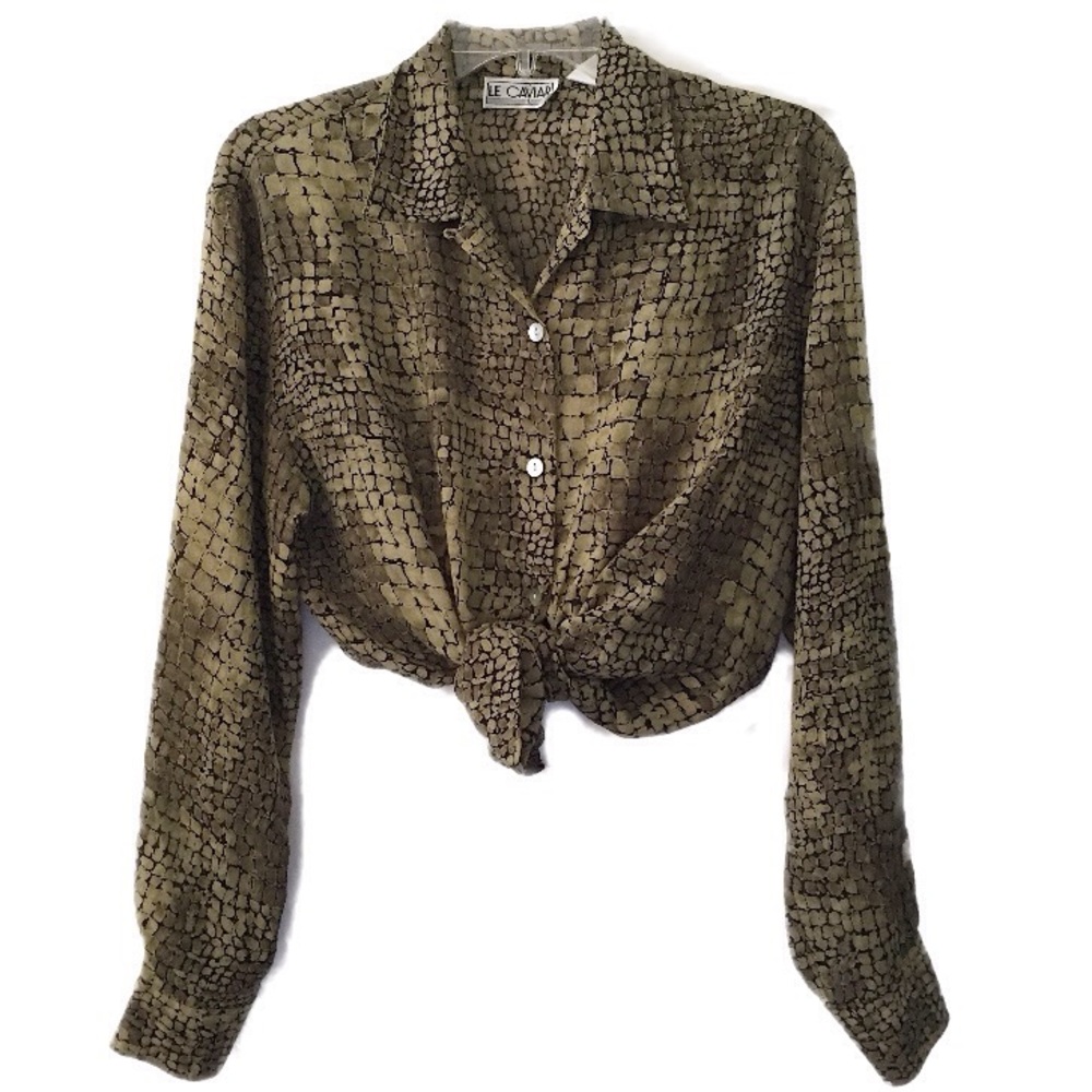 Vintage Green Animal Print Blouse